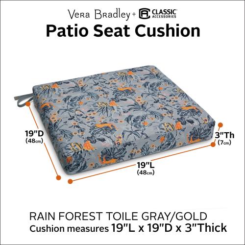 Classic Accessories 19-in x 19-in Rain Forest Toile Gray/Gold Patio Chair Cushion