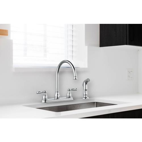 Project Source BRICE Polished Chrome Double Handle Deck-mount Kitchen Faucet ( Deck Plate Included ) ( Side Sprayer Included )