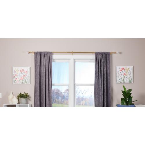 allen   roth Bexley 72-in to 144-in Brushed Gold Steel Single Curtain Rod with Finials. (Little damage; see the pictures)