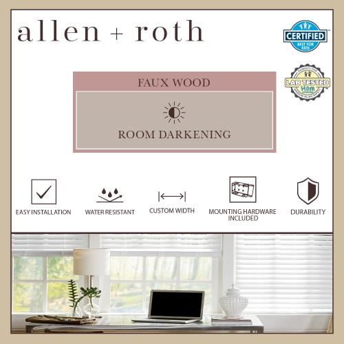 allen   roth Trim at Home 2-in Slat Width 52-in x 64-in Cordless White Faux Wood Room Darkening Horizontal Blinds