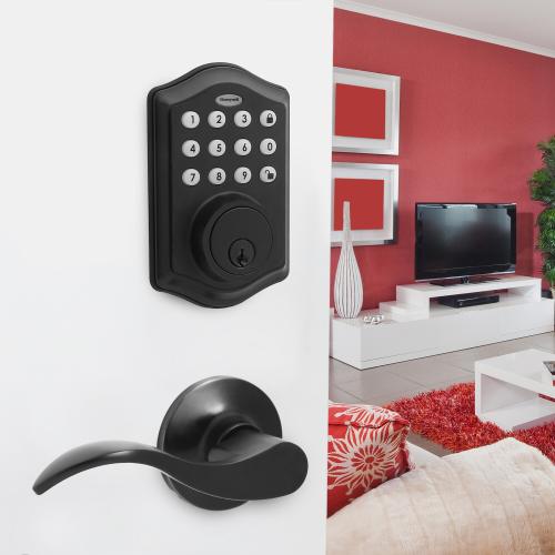 Honeywell Matte Black Electronic Deadbolt with Keypad ( no test)