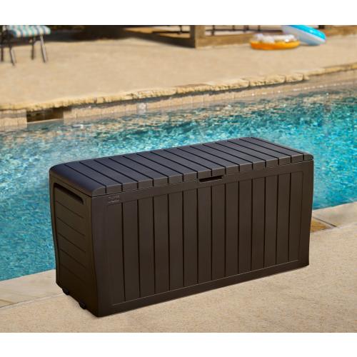 Keter Marvel Durable Outdoor Storage 15.6-in L x 45.9-in 71-Gallon Brown Plastic Deck Box