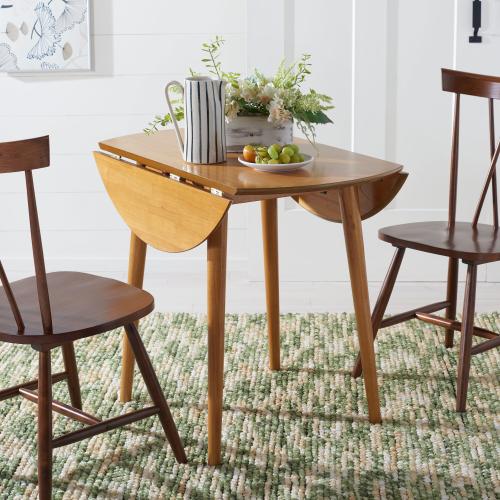 Safavieh Dining Table Light Oak Round Transitional Drop Leaf Dining Table, Wood Veneer with Veneer Wood Base 35-in L x 29.13-in H (NO TEST)