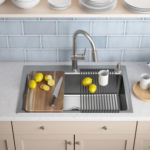 KOHLER Prologue Dual-mount 33-in x 22-in Stainless Steel Single Bowl 2-Hole Workstation Kitchen Sink with Drainboard (NO TEST)