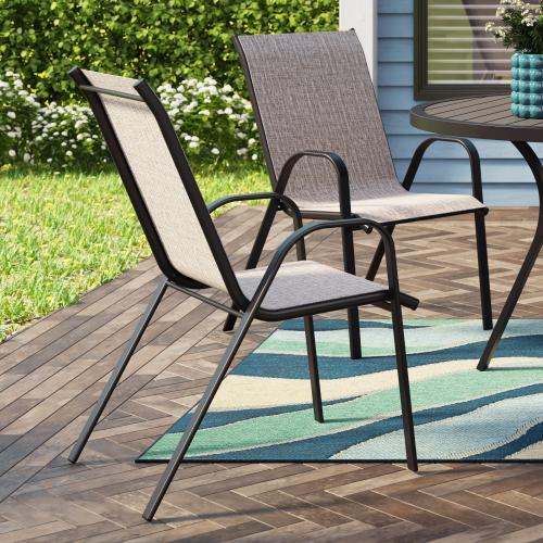 Style Selections Pelham Bay Woven Stackable Black Metal Frame Stationary Dining Chair with Tan Sling Seat