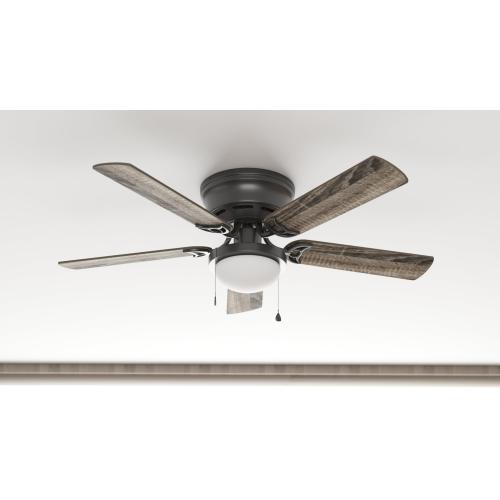 Harbor Breeze Armitage 52-in Matte Black with Black/Cocoa Blades LED Indoor Flush Mount Ceiling Fan with Light (5-Blade)