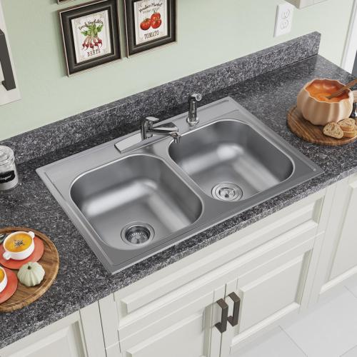 Elkay Dayton Drop-In 33-in x 22-in Stainless Steel Double Equal Bowl 4-Hole Kitchen Sink
