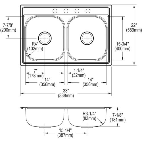 Elkay Dayton Drop-In 33-in x 22-in Stainless Steel Double Equal Bowl 4-Hole Kitchen Sink