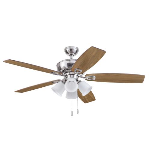 Harbor Breeze Notus 52-in Brushed Nickel with Driftwood/Sienna Blades LED Indoor Ceiling Fan with Light (5-Blade)
