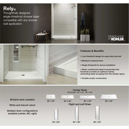 KOHLER Rely 32-in W x 48-in L White Single Threshold Rectangle Shower Pan Base with 4.375-in H Threshold (Right Drain)