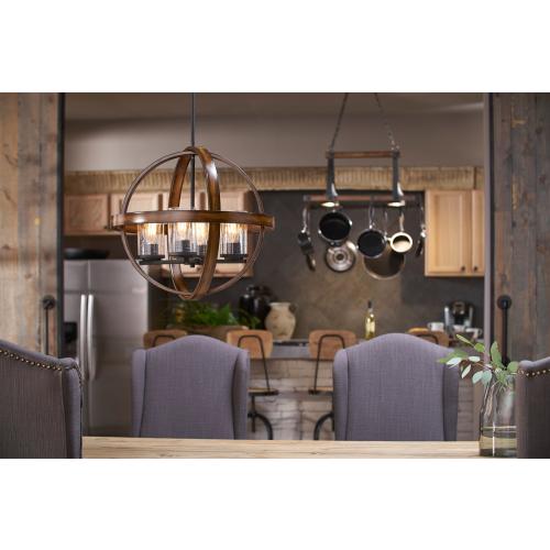 Kichler Barrington 4-Light Distressed Black and Wood Tone Rustic Seeded Glass Globe Medium Hanging Pendant Light