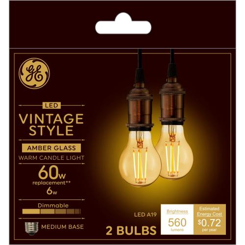 GE 60-Watt EQ A19 Warm Candlelight Medium Base (e-26) Dimmable LED Decorative Light Bulb (2-Pack)