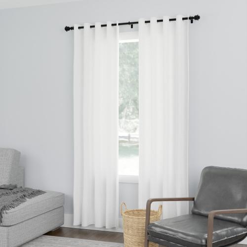 allen   roth Kirby 72-in to 144-in Matte Black Steel Single Curtain Rod with Finials