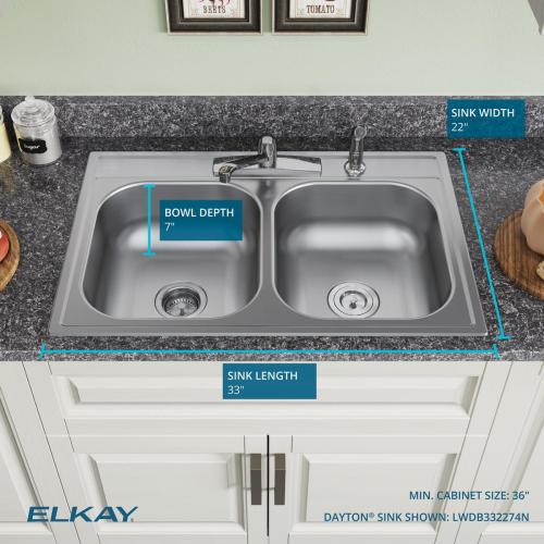 Elkay Dayton Drop-In 33-in x 22-in Stainless Steel Double Equal Bowl 4-Hole Kitchen Sink