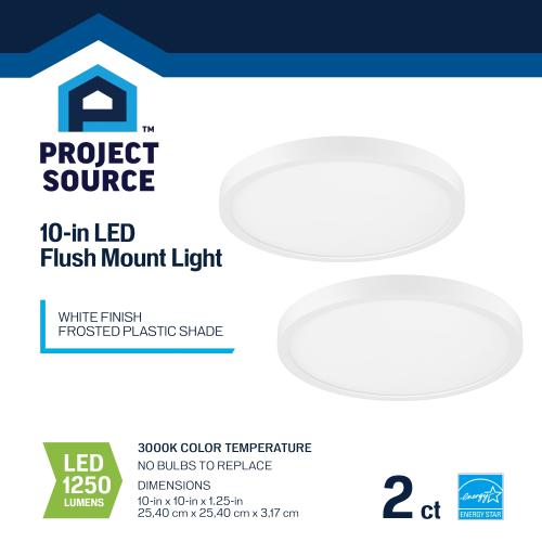 Project Source 1-Light 10-in Matte White LED Flush Mount Light (2-Pack)