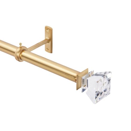 allen   roth Bexley 72-in to 144-in Brushed Gold Steel Single Curtain Rod with Finials. (Little damage; see the pictures)