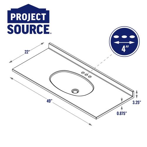 Project Source Cultured Marble Vanity Tops 49-in x 22-in White Cultured Marble Integral Single Sink 3-Hole Bathroom Vanity Top