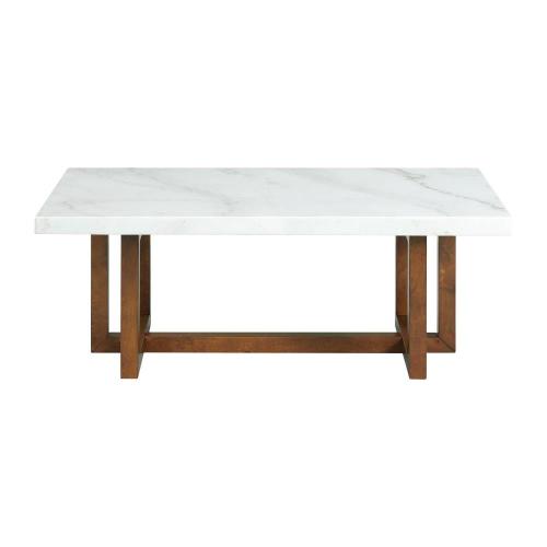 Picket House Furnishings Meyers White Marble Acacia Granite/Marble Modern Coffee Table