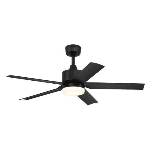 Harbor Breeze Reidsport 44-in Matte black Color-changing Integrated LED Indoor/Outdoor Downrod or Flush Mount Ceiling Fan with Light and Remote (5-Blade)