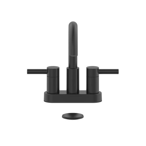 allen   roth Harlow Matte Black 4-in centerset 2-Handle WaterSense Bathroom Sink Faucet with Drain and Deck Plate