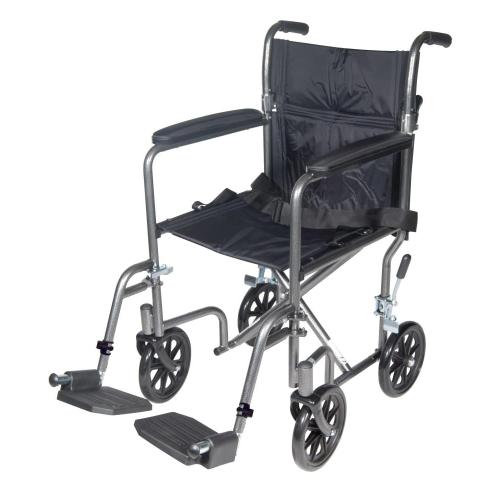 Drive Medical Lightweight Steel Transport Wheelchair, Fixed Full Arms, 17-in Seat