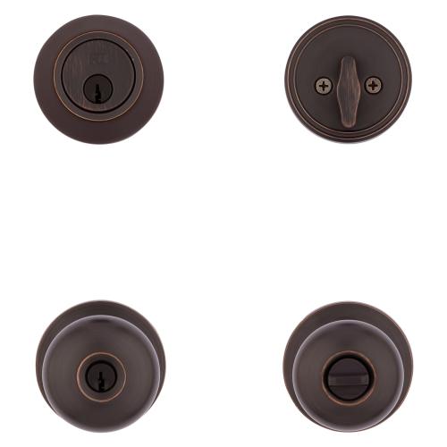 RELIABILT Baron Antique Bronze Exterior Single-cylinder deadbolt Keyed Entry Door Knob Project Pack (2-Pack)
