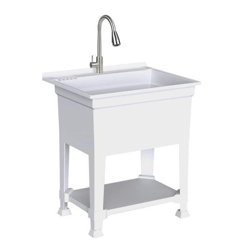 Project Source 30-in x 24-in 1-Basin White Freestanding Utility Tub with Cabinet, Drain, and Faucet