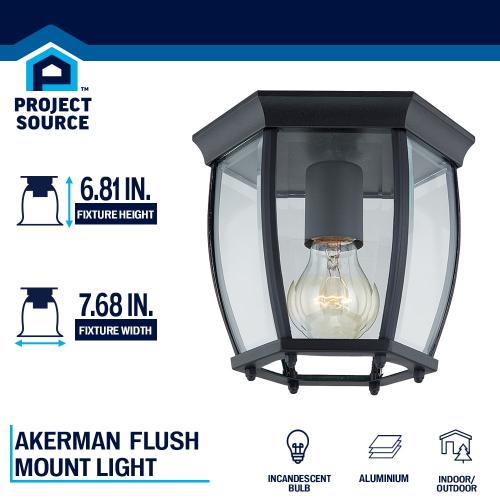 Project Source Akerman 1-Light 6.65-in Matte Black Indoor/Outdoor Flush Mount Light