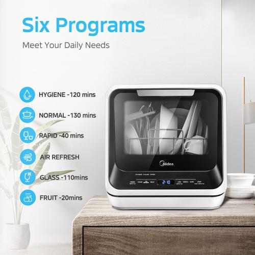 Midea 16.53-in Portable Countertop dishwasher ( White ) 2 Place Settings with Condensation Dry , 58-Decibel Standard Sound Level