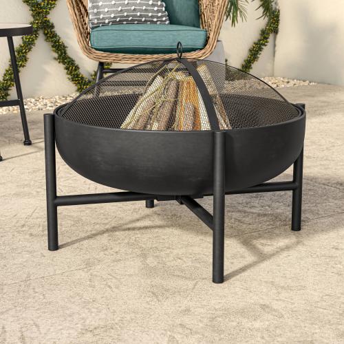 Origin 21 28-in W Black Steel Wood-Burning Fire Pit
