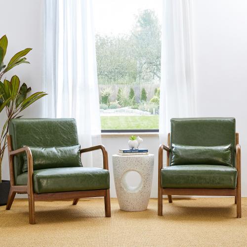 Glitzhome Casual Green Faux Leather Accent Chair