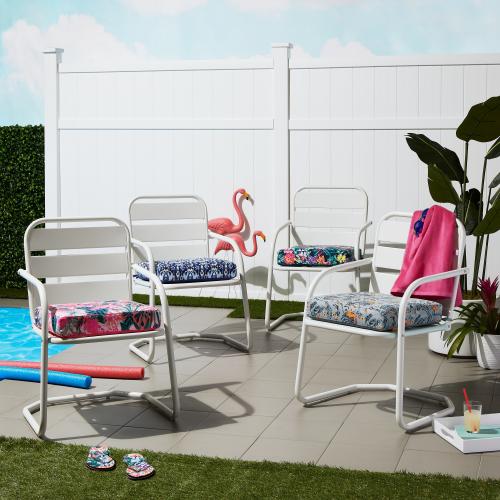 Classic Accessories 19-in x 19-in Rain Forest Toile Gray/Gold Patio Chair Cushion