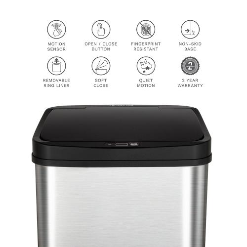 NINESTARS Motion Sensor Trash Can - Stainless Steel - Commercial/Residential - Large Size - Touchless - 32 Gallons