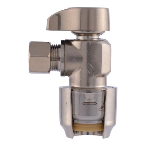 SharkBite 1/2-in Push-to-connect x 3/8-in OD Compression Brushed Nickel Quarter Turn Stop Angle Valve