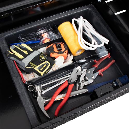 CRAFTSMAN 61.5-in x 20-in x 13-in Matte Black Aluminum Crossover Truck Tool Box - with dents, see the pictures.