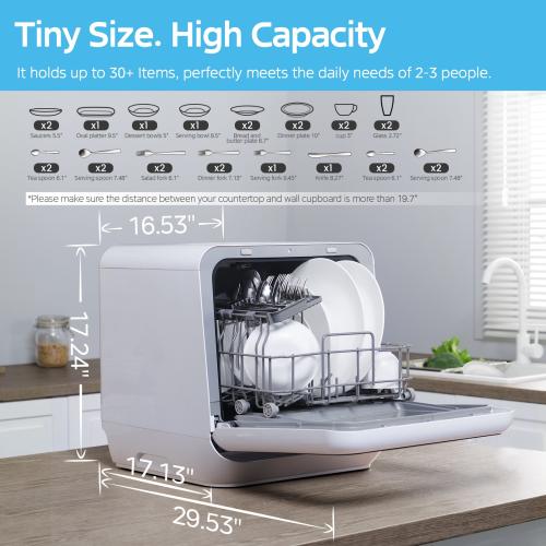 Midea 16.53-in Portable Countertop dishwasher ( White ) 2 Place Settings with Condensation Dry , 58-Decibel Standard Sound Level