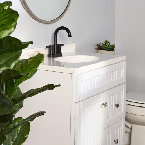 allen   roth Harlow Matte Black 4-in centerset 2-Handle WaterSense Bathroom Sink Faucet with Drain and Deck Plate