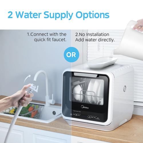 Midea 16.53-in Portable Countertop dishwasher ( White ) 2 Place Settings with Condensation Dry , 58-Decibel Standard Sound Level
