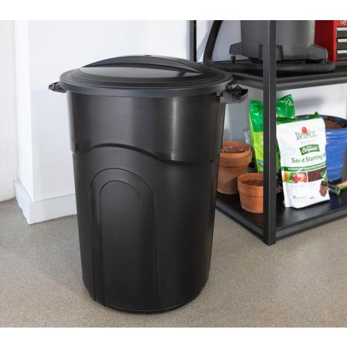 Project Source 32-Gallon Black Plastic Outdoor Detached Lid Trash Can