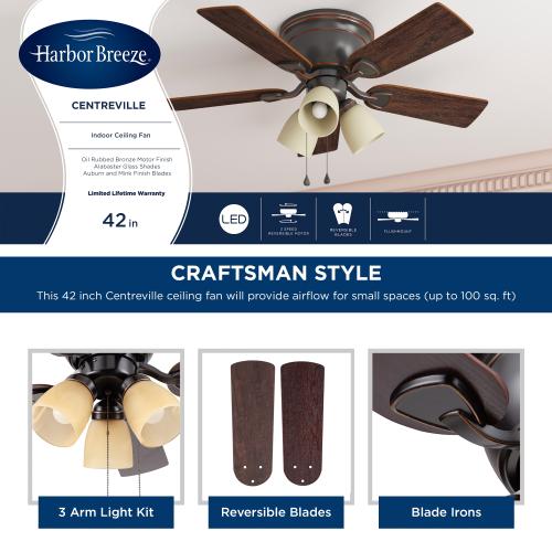 Harbor Breeze Centreville 42-in Flush Mount Oil-Rubbed Bronze with Auburn/Mink Blades Ceiling Fan With Light ( 5 -Blade )
