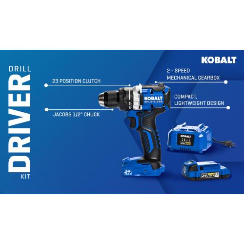 Kobalt Next-Gen 24-volt 1/2-in Metal Ratcheting Brushless Cordless Drill (1-Battery Included, Charger Included and Soft Bag included)