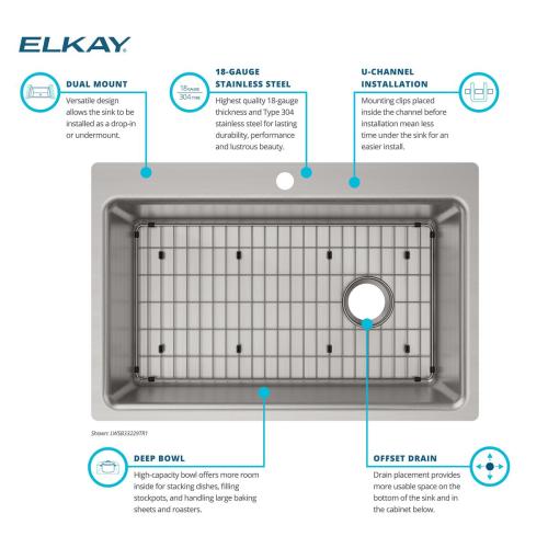 Elkay Greenwood Dual-mount 33-in x 22-in Satin Stainless Steel Single Bowl 1-Hole Kitchen Sink
