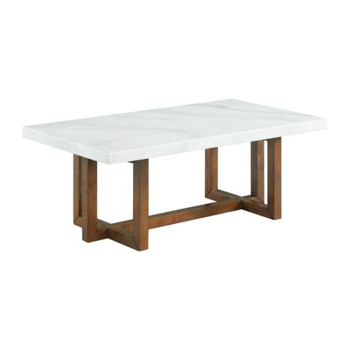 Picket House Furnishings Meyers White Marble Acacia Granite/Marble Modern Coffee Table