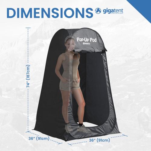 Gigatent The Gigatent Pop Up Pod is a changing room you can take anywhere. Pop open and in seconds you will have your very own private changing room. Great for photographers in the field or studio, campers, beach or anywhere you need privacy to change.