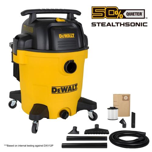 DEWALT Stealthsonic Quiet 12-Gallon 5.5-HP Corded Wet/Dry Shop Vacuum with Accessories Included