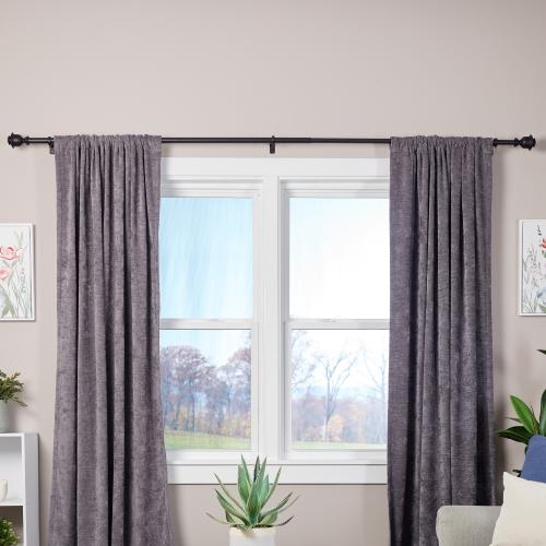 allen   roth Kirby 72-in to 144-in Matte Black Steel Single Curtain Rod with Finials