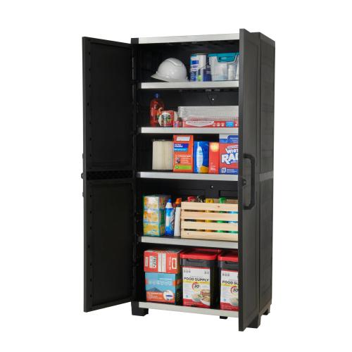 Keter Premium One 35-in W x 74-in H x 18.5-in D Freestanding Plastic Garage Cabinet in Black.(NO TEST)