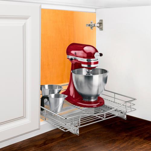Lynk Professional Pull Out Cabinet Organizer, Slide Out Pantry Shelf 20-in W x 4-in H x 21-in D 1-Tier Cabinet-mount Silver/Chrome Metal Pull-out Under-sink Organizer