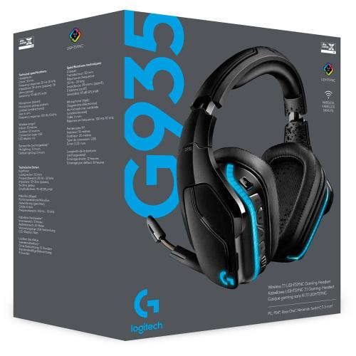 Logitech - G935 Wireless 7.1 Surround Sound Over-the-Ear Gaming Headset for PC with LIGHTSYNC RGB Lighting - Black/Blue