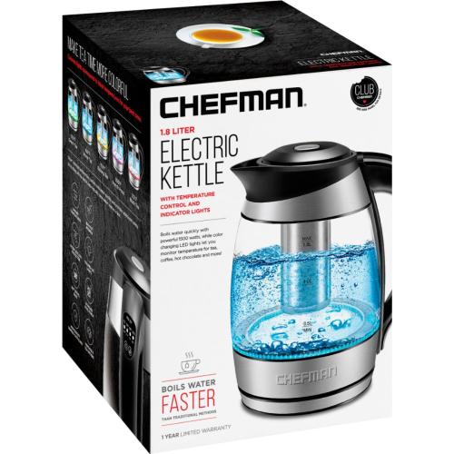 Chefman - 1.8 Liter Electric Glass Kettle w/ Tea Infuser - Stainless Steel/Black